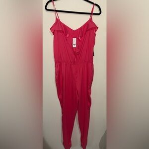 New York & Company Vibrant Pink Ruffle Jumpsuit